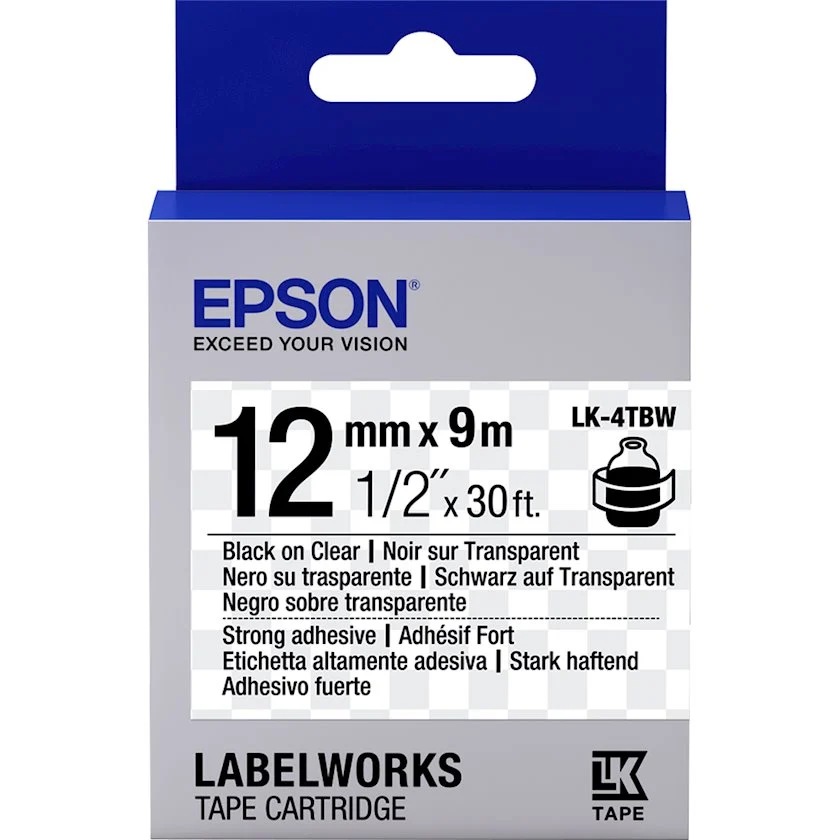 Kartric Epson Label Cartridge Strong Adhesive LK-4TBW Black/Transparent 12mm (9m) (C53S654015)